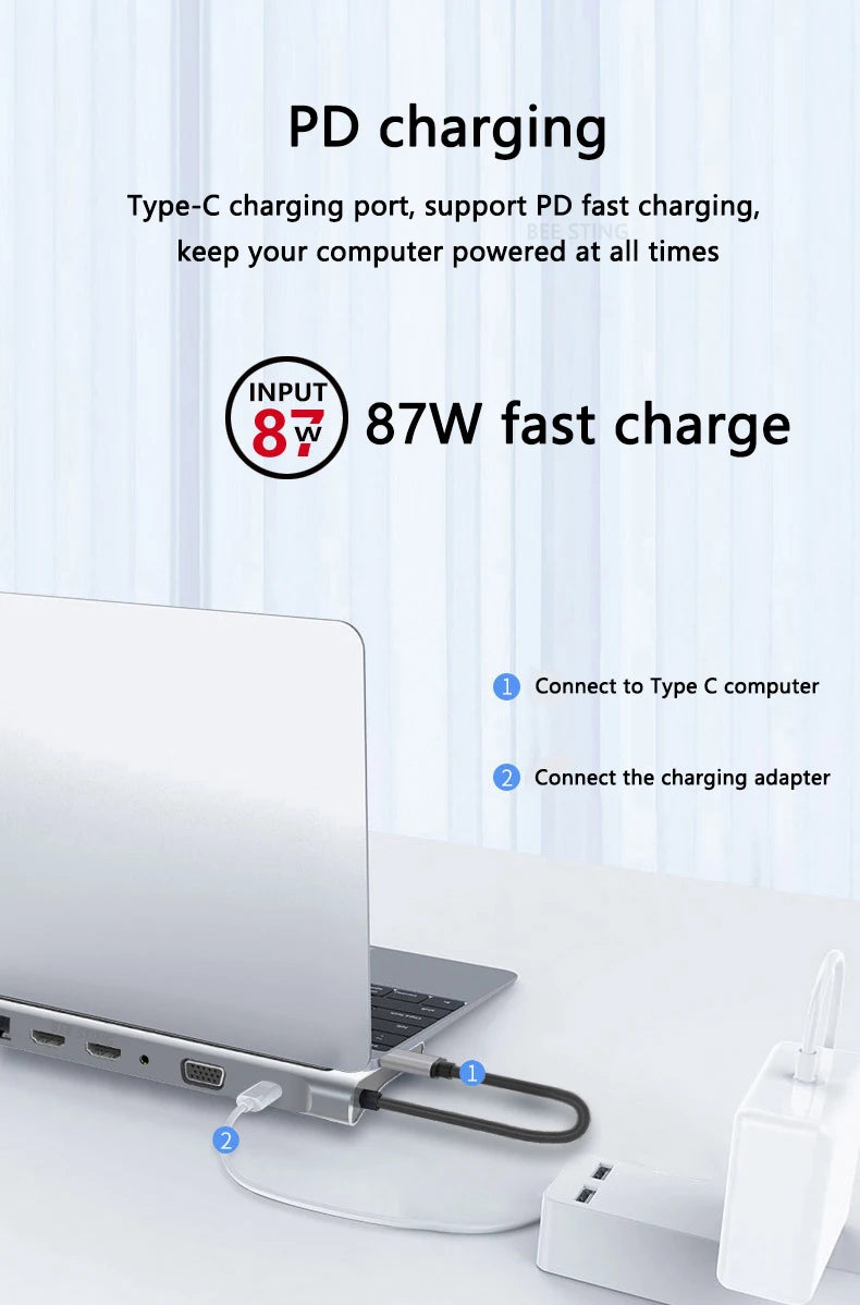 NATNEWAL USB C Docking Station Dual HDMI Dual Screen Dual Display Adapter Hub For Laptop ipad Pro 11 12.9 MacBook Pro Lenovo HP