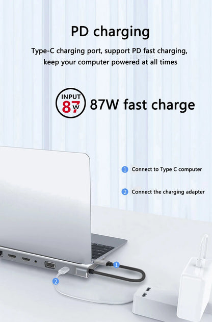 NATNEWAL USB C Docking Station Dual HDMI Dual Screen Dual Display Adapter Hub For Laptop ipad Pro 11 12.9 MacBook Pro Lenovo HP